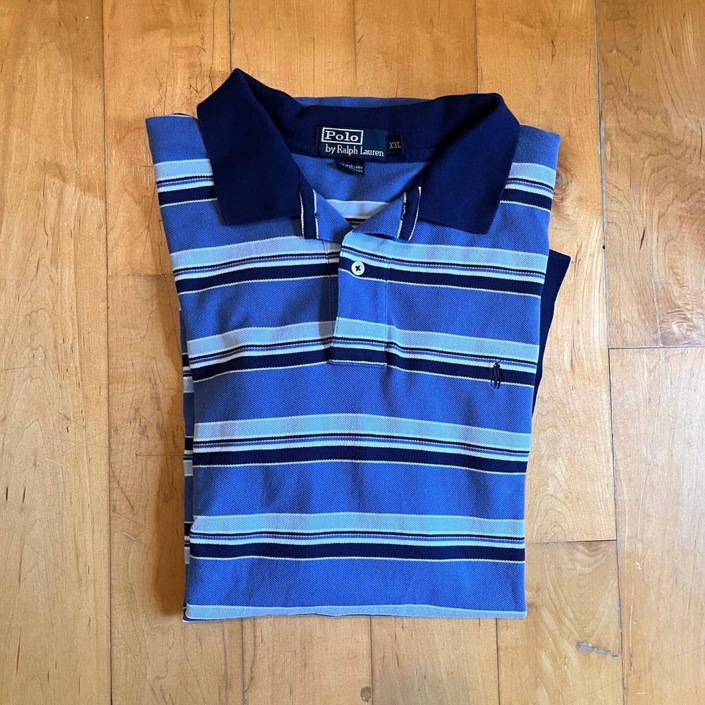 Polo Ralph Lauren‎ Mens XXL Blue Striped Short Sleeve Polo Shirt Cotton Classic - Picture 6 of 6